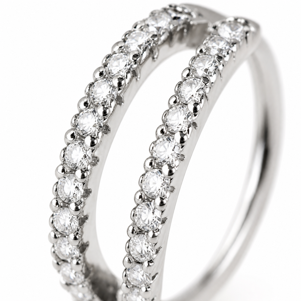 Double Luxe Pavé Nose Hoop – Layered Ring (20G)
