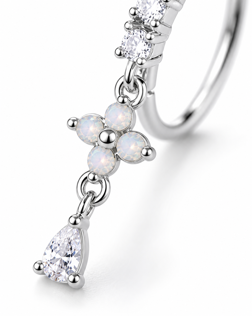 Opal Cross Drop Nose Ring – Charm Hoop (20G)
