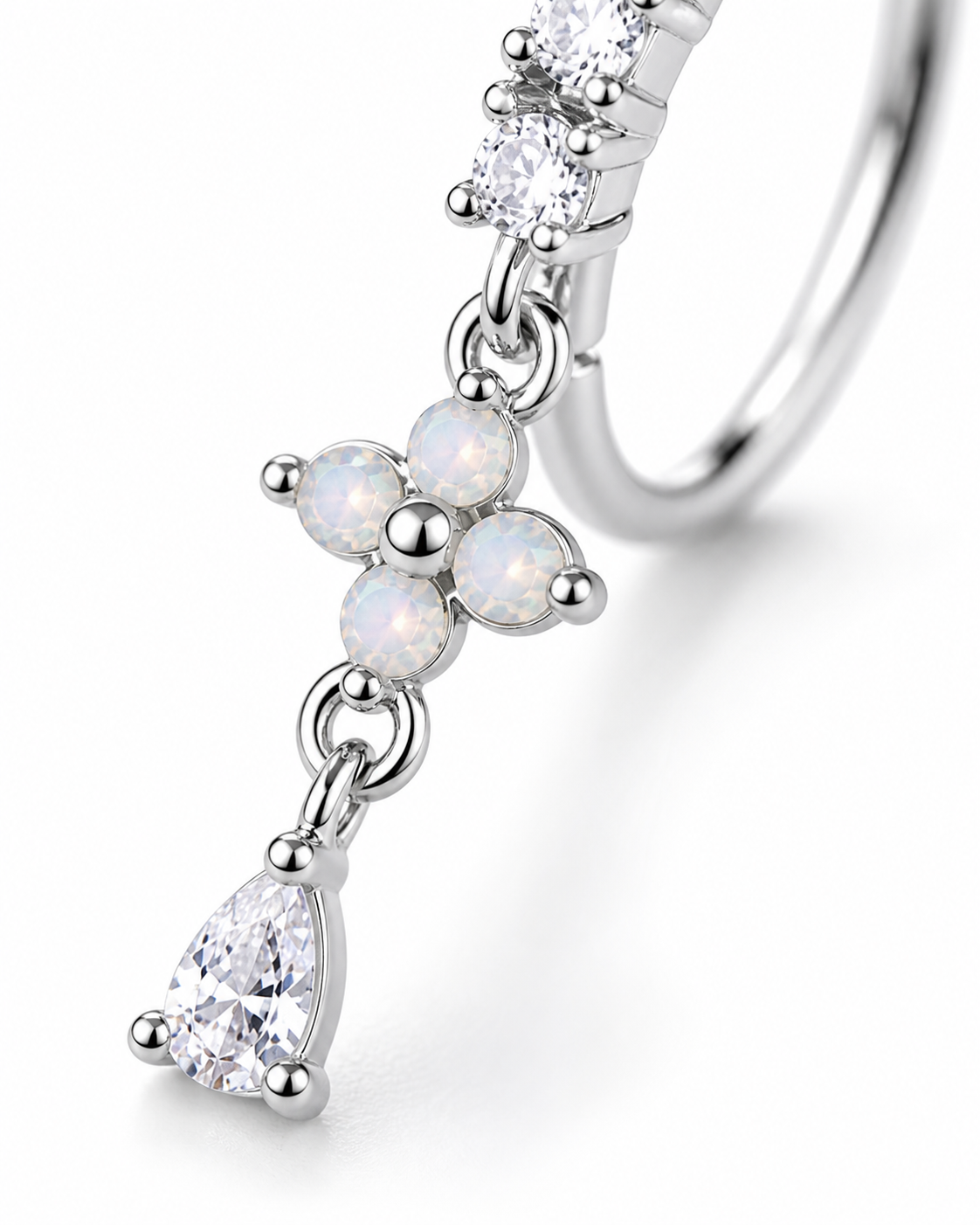 Opal Cross Drop Nose Ring – Charm Hoop (20G)