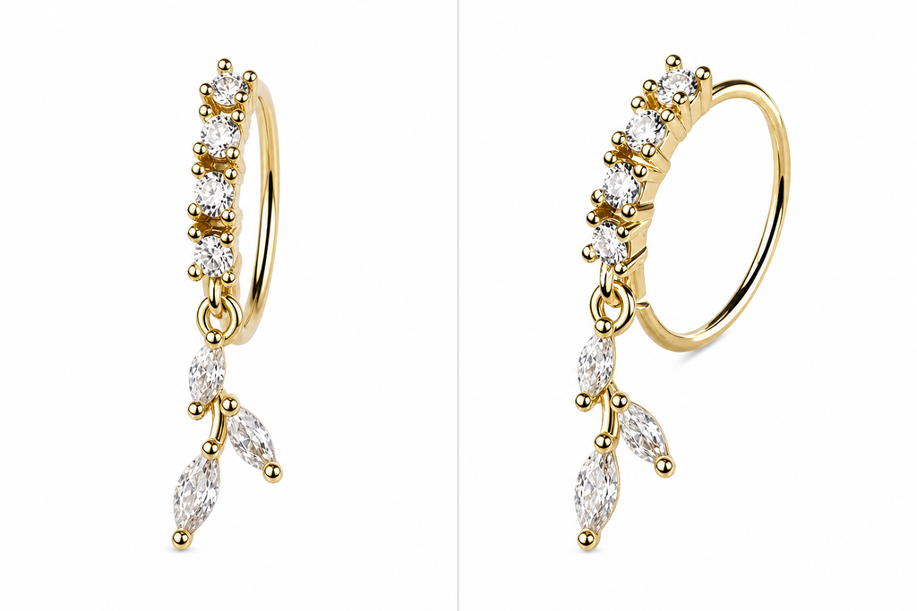 Luxe Vine Drop Nose Ring – Charm Hoop (20G)