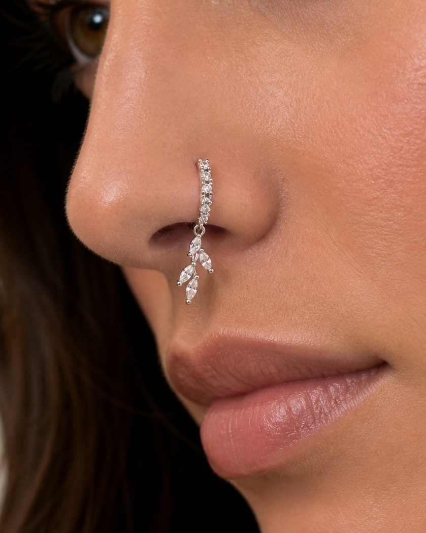 Luxe Vine Drop Nose Ring – Charm Hoop (20G)