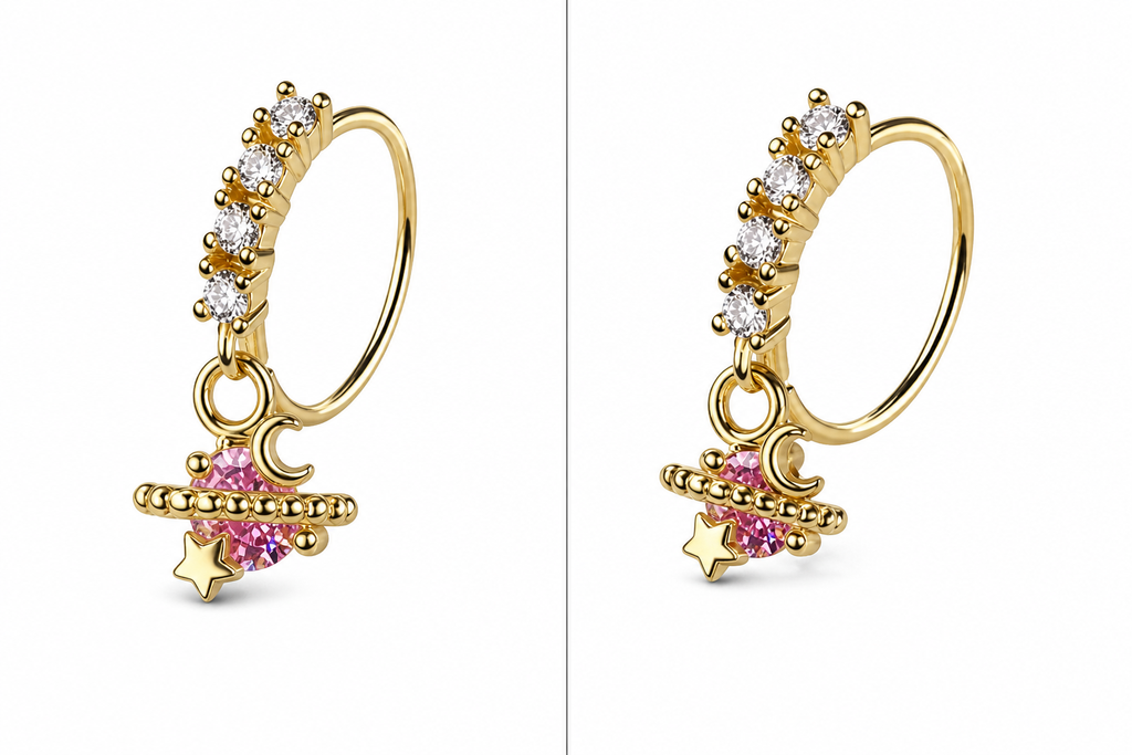 Cosmic Dream Charm Nose Ring – Celestial Drop Hoop (20G)