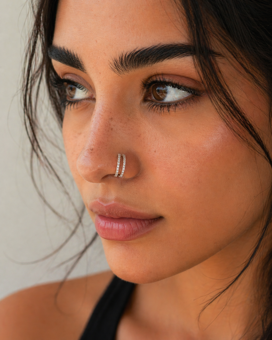 Double Luxe Pavé Nose Hoop – Layered Ring (20G)