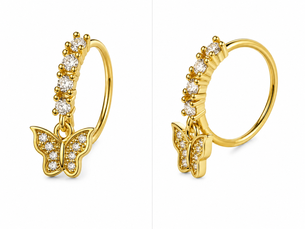 Golden Flutter Butterfly Nose Ring – Charm Hoop (20G)
