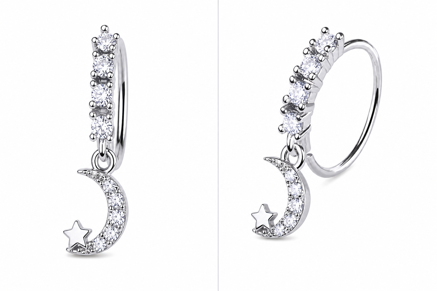 Moon Drop Nose Ring – Charm Hoop (20G)
