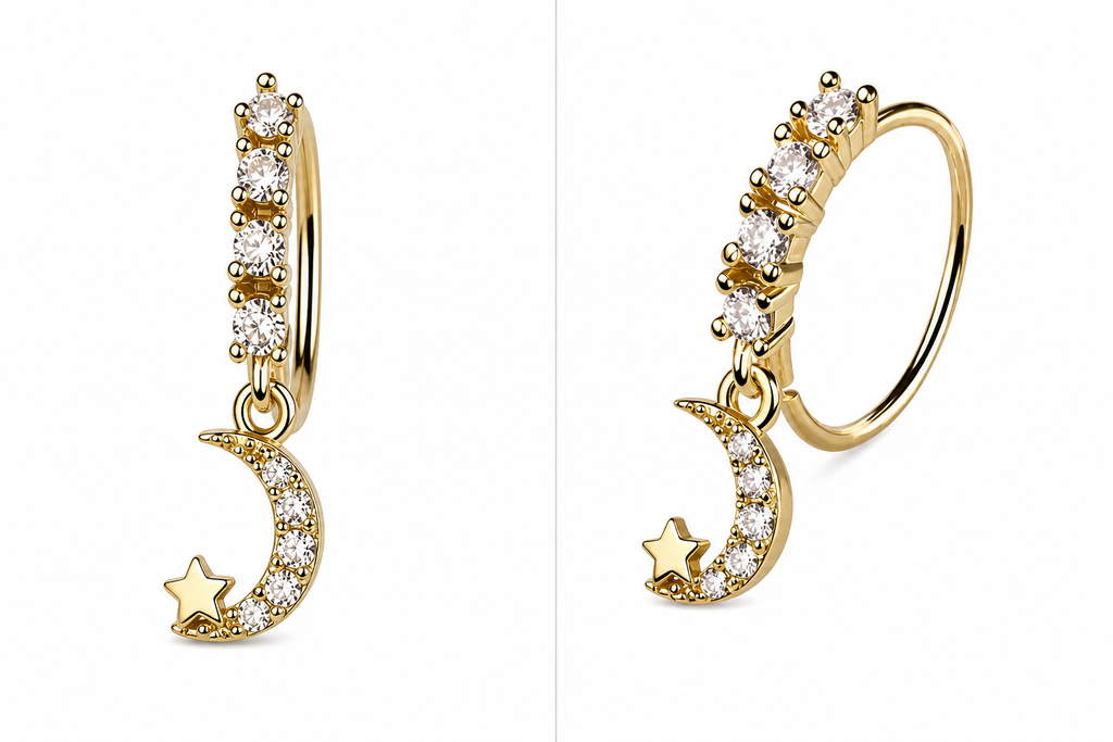 Moon Drop Nose Ring – Charm Hoop (20G)
