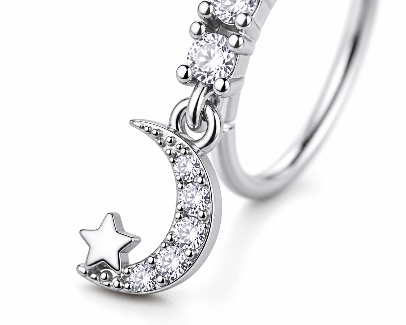 Moon Drop Nose Ring – Charm Hoop (20G)