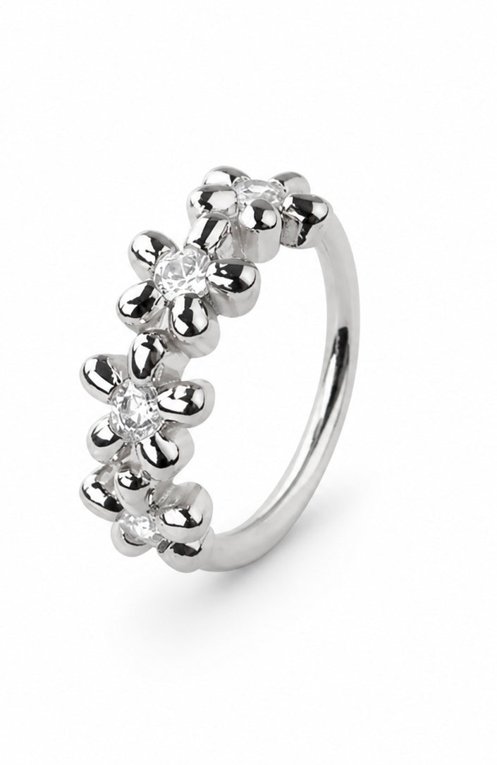 Golden Bloom Floral Nose Ring – Hoop (20G)