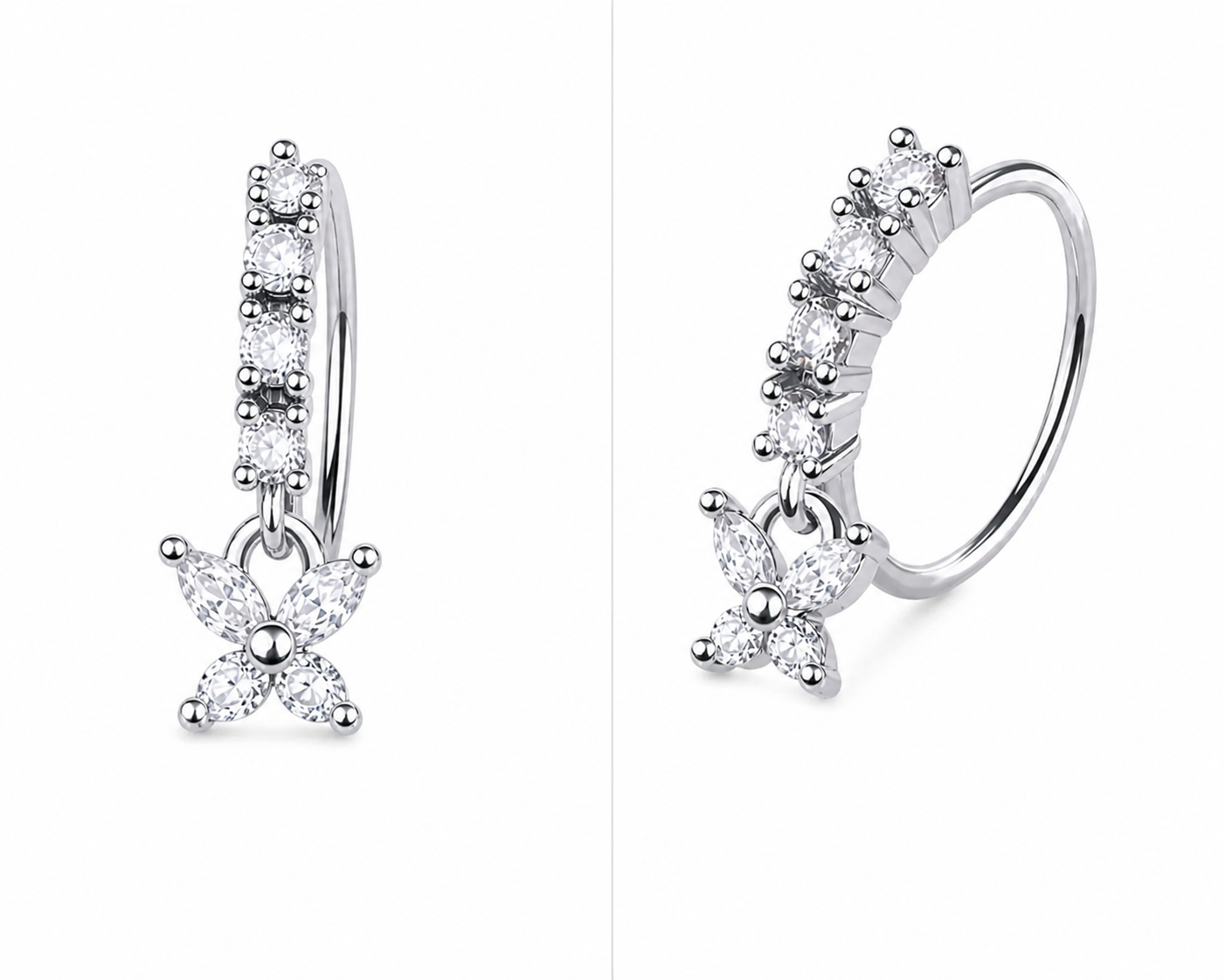 Luxe Butterfly Drop Nose Ring – Charm Hoop (20G)