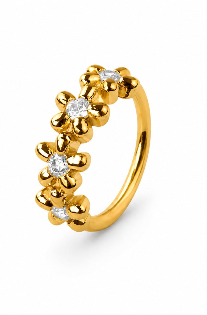 Golden Bloom Floral Nose Ring – Hoop (20G)