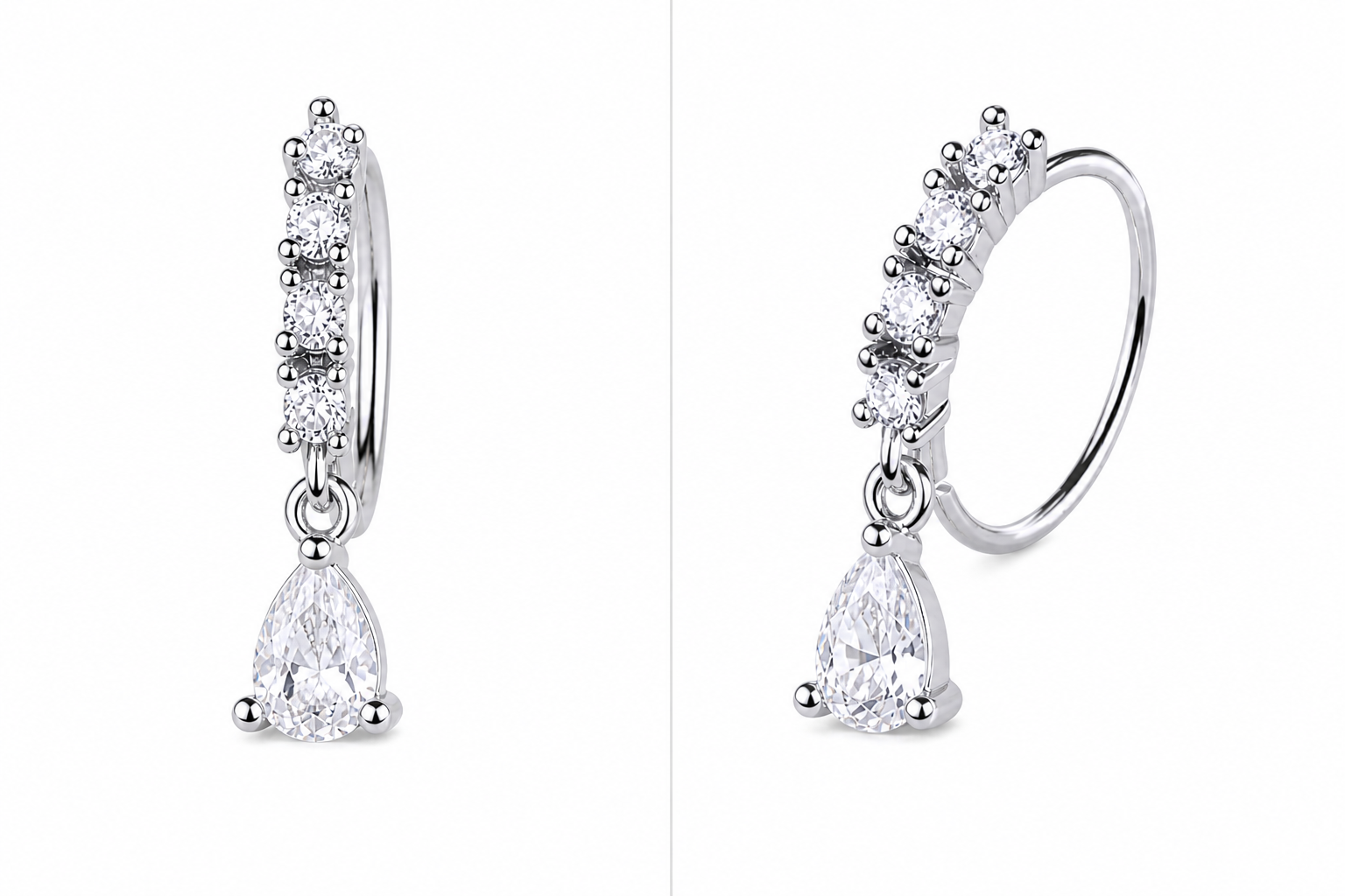 Luxe Teardrop Dangle Nose Ring – Charm Hoop (20G)