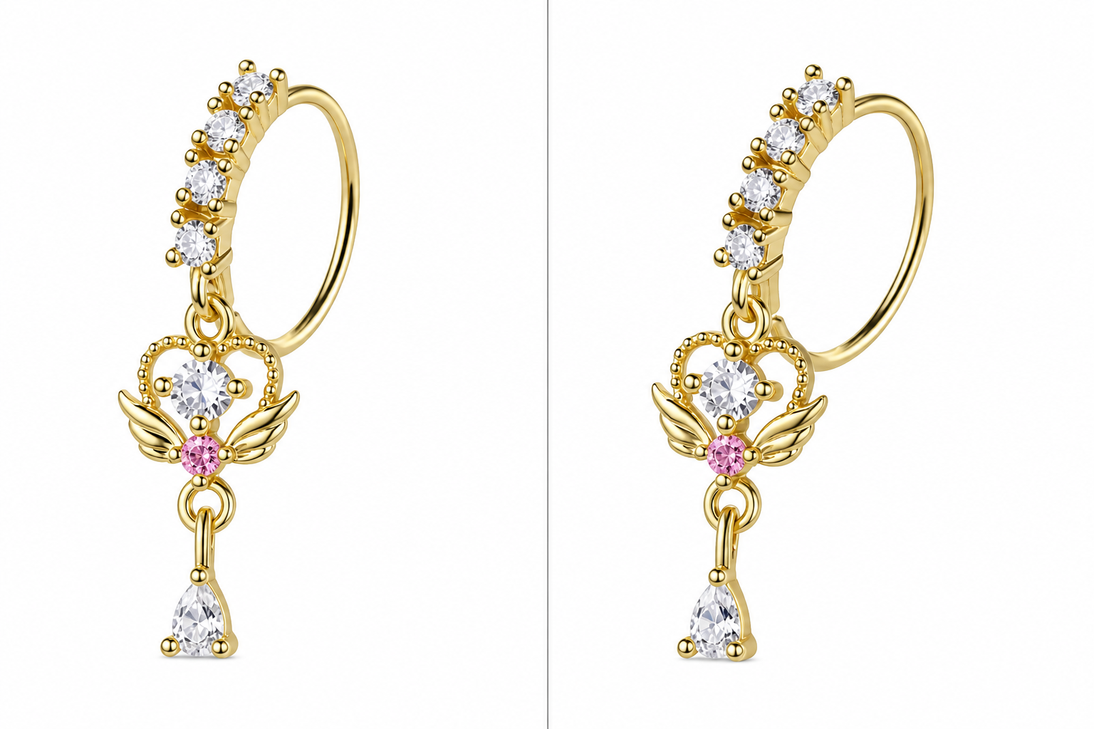 Celestial Angel Drop Nose Ring – Charm Hoop (20G)