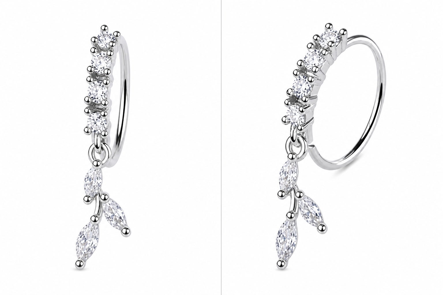 Luxe Vine Drop Nose Ring – Charm Hoop (20G)