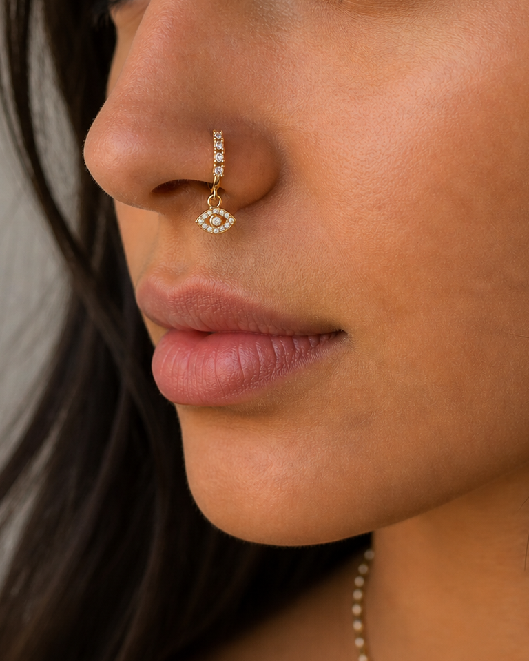 Evil Eye Luxe Drop Nose Ring – Charm Hoop (20G)
