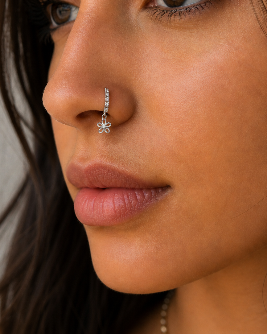 Daisy Drop Nose Ring – Charm Hoop (20G)