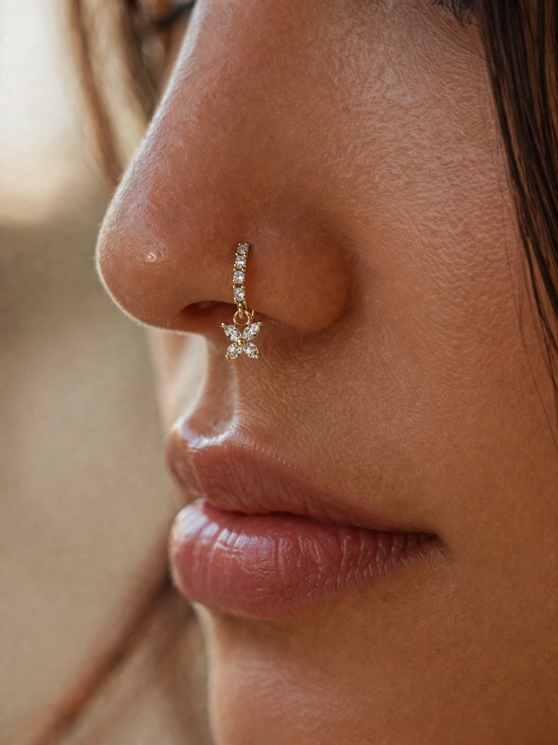 Luxe Butterfly Drop Nose Ring – Charm Hoop (20G)