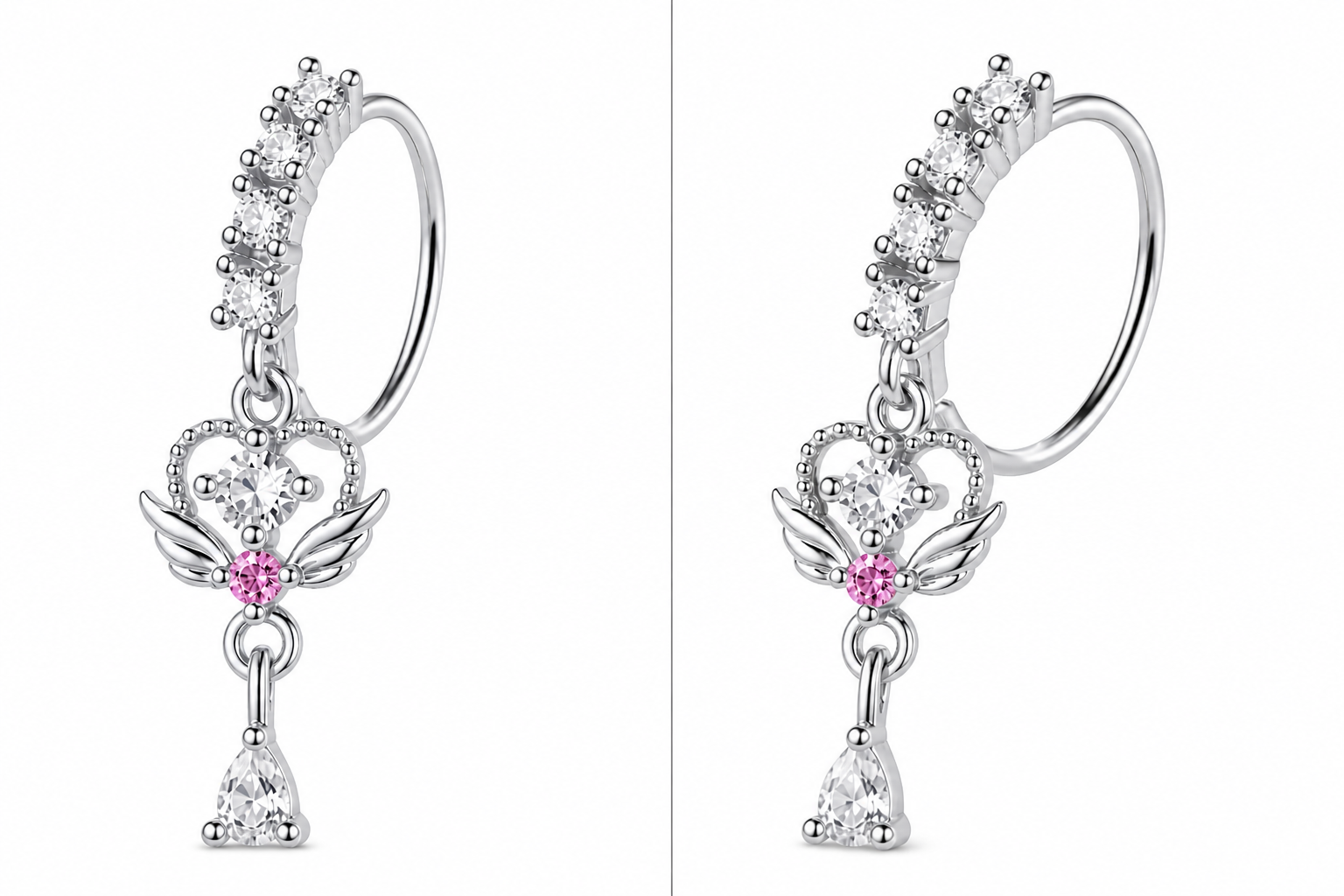 Celestial Angel Drop Nose Ring – Charm Hoop (20G)