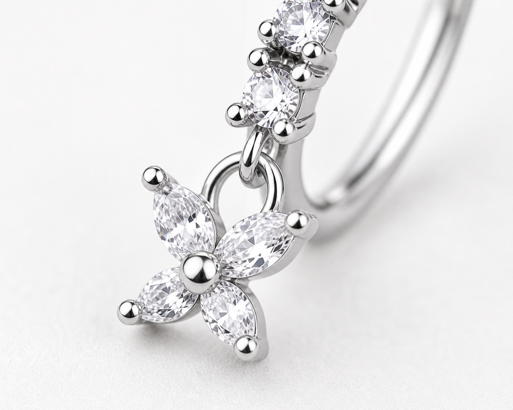 Luxe Butterfly Drop Nose Ring – Charm Hoop (20G)