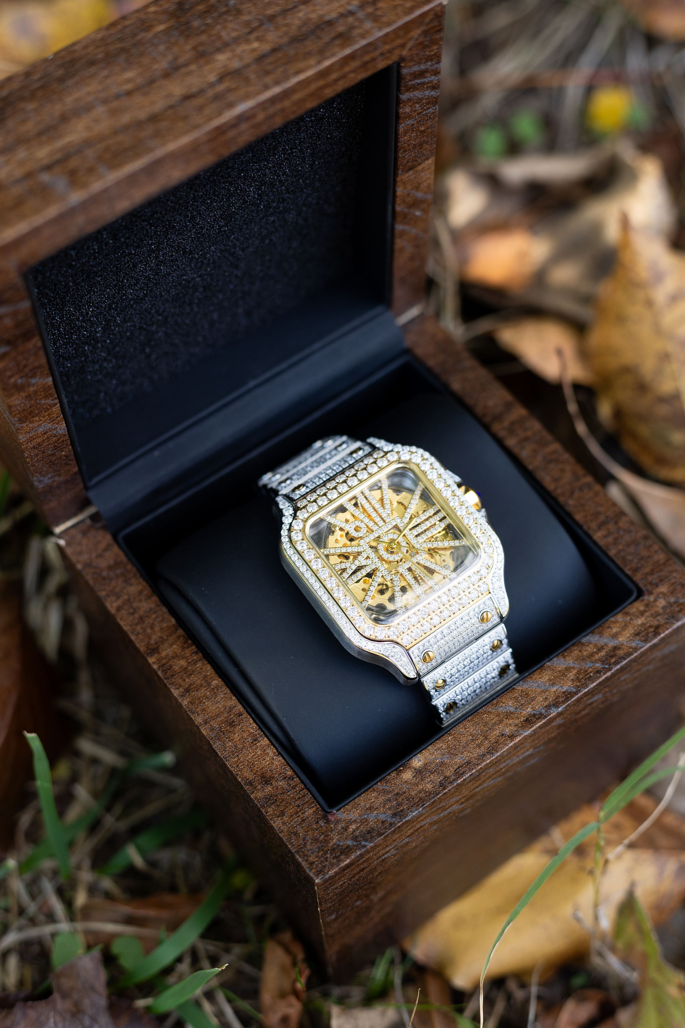 Moissanite Two-Tone Skeleton Watch