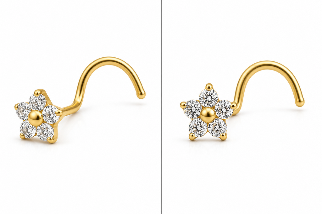 Golden Starburst Nose Stud – Titanium L Shape (20G)