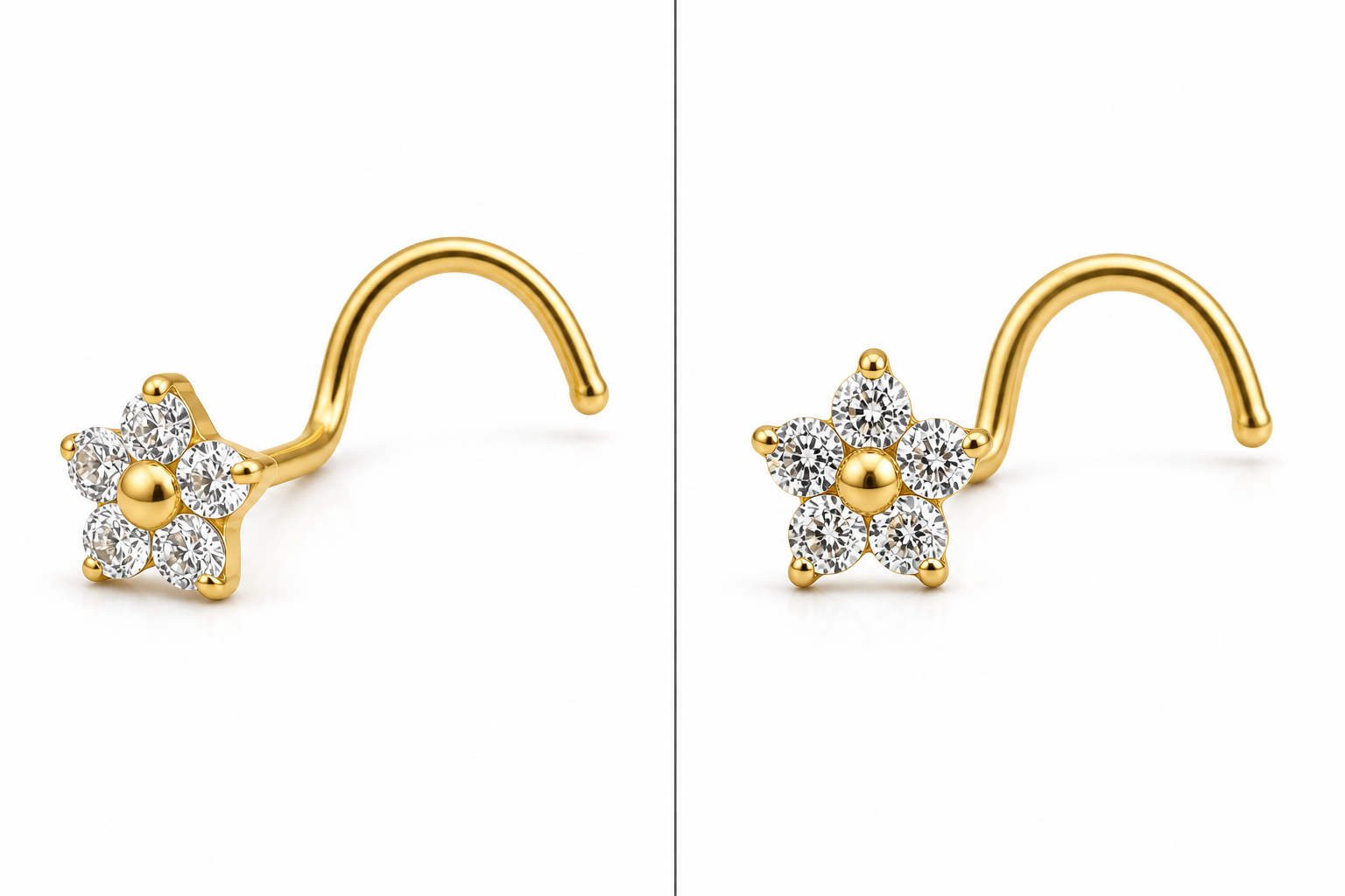 Golden Starburst Nose Stud – Titanium L Shape (20G)