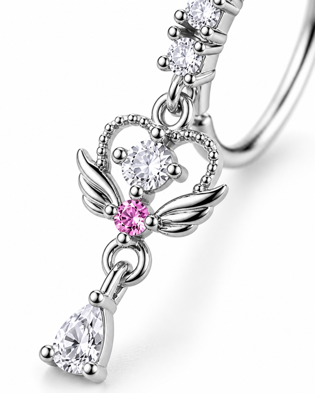 Celestial Angel Drop Nose Ring – Charm Hoop (20G)