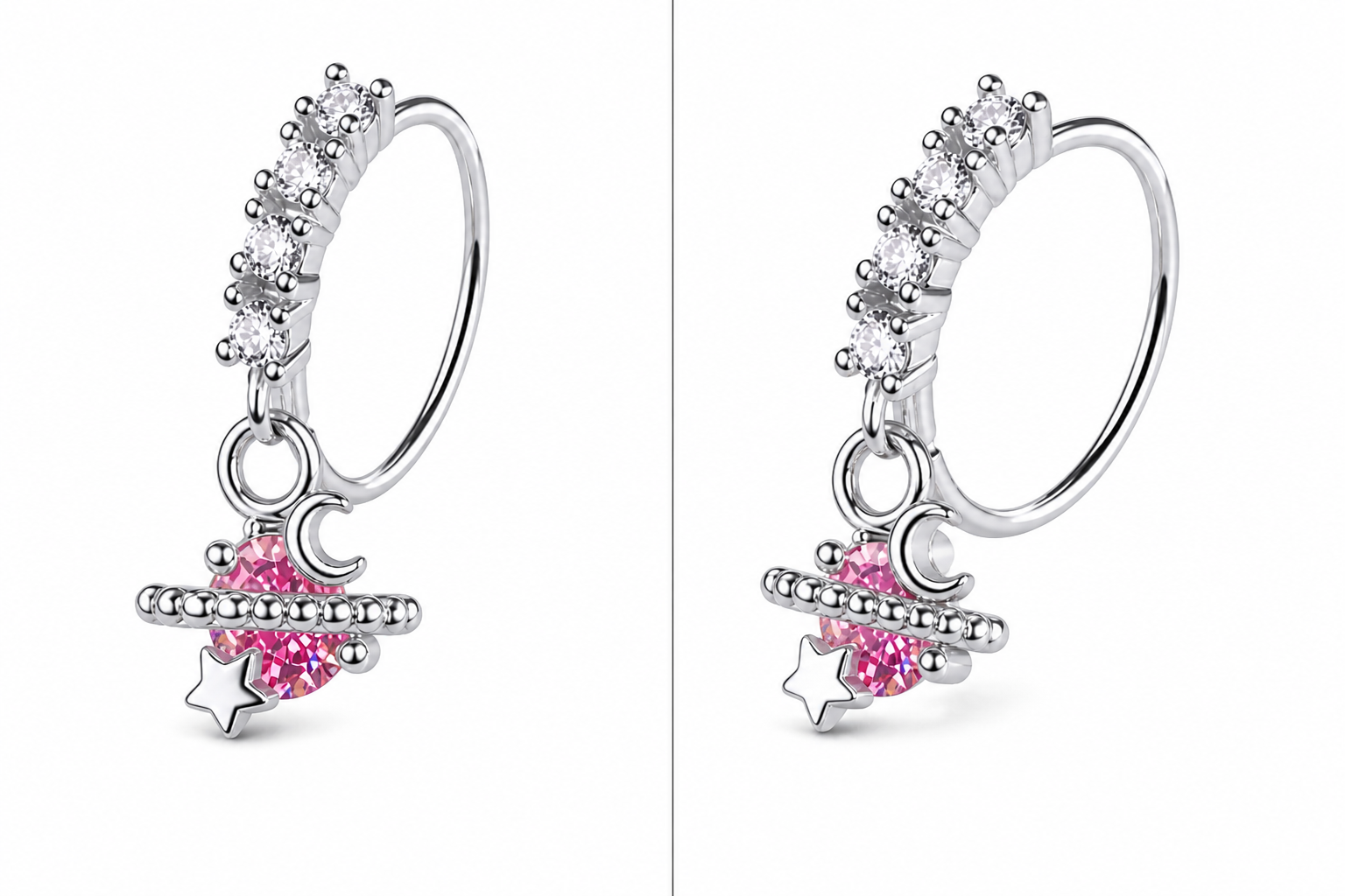 Cosmic Dream Charm Nose Ring – Celestial Drop Hoop (20G)