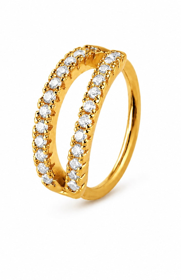 Double Luxe Pavé Nose Hoop – Layered Ring (20G)