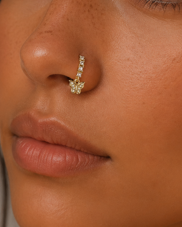 Golden Flutter Butterfly Nose Ring – Charm Hoop (20G)