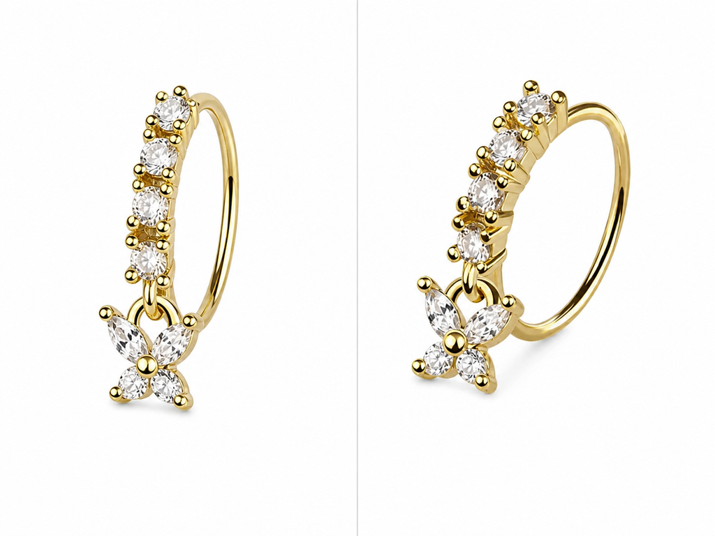 Luxe Butterfly Drop Nose Ring – Charm Hoop (20G)