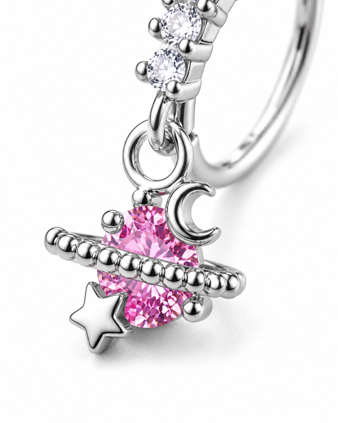 Cosmic Dream Charm Nose Ring – Celestial Drop Hoop (20G)