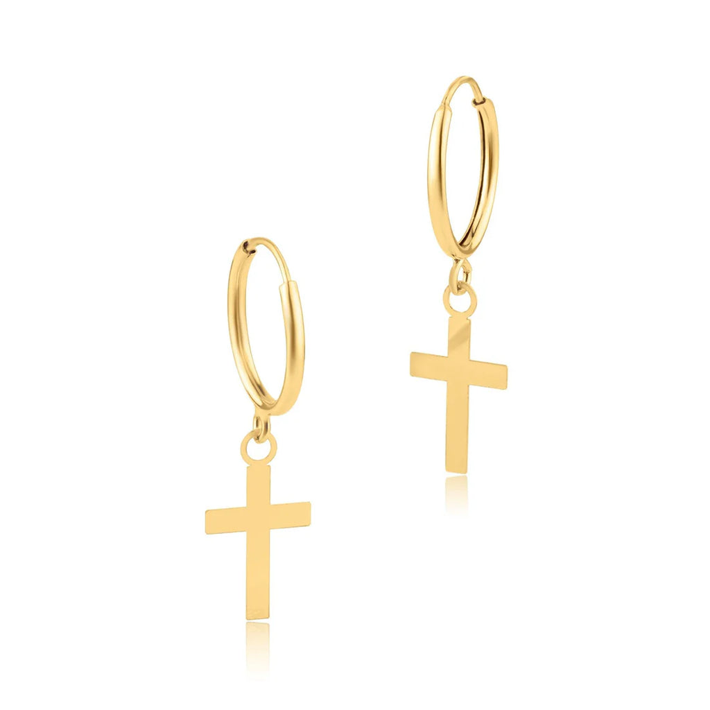14k Cross Hoops