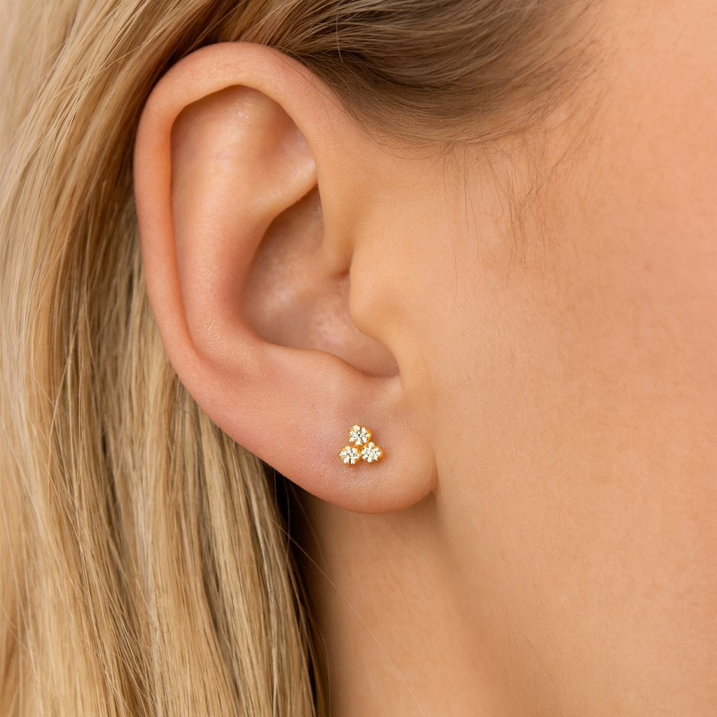 14k Radiant Trio Studs