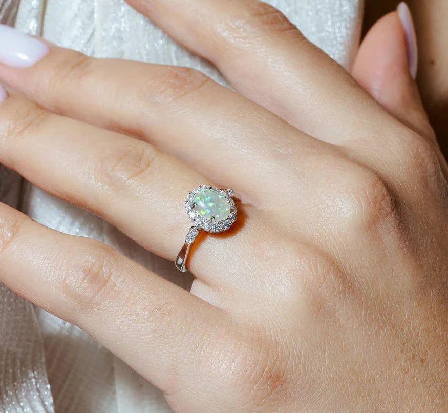 Luna Opal Halo Ring