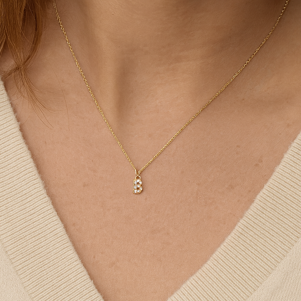 14k Petite Diamond Initial Necklace