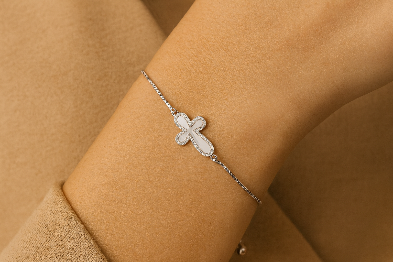 Mother Of Pearl Cross Slider Bracelet