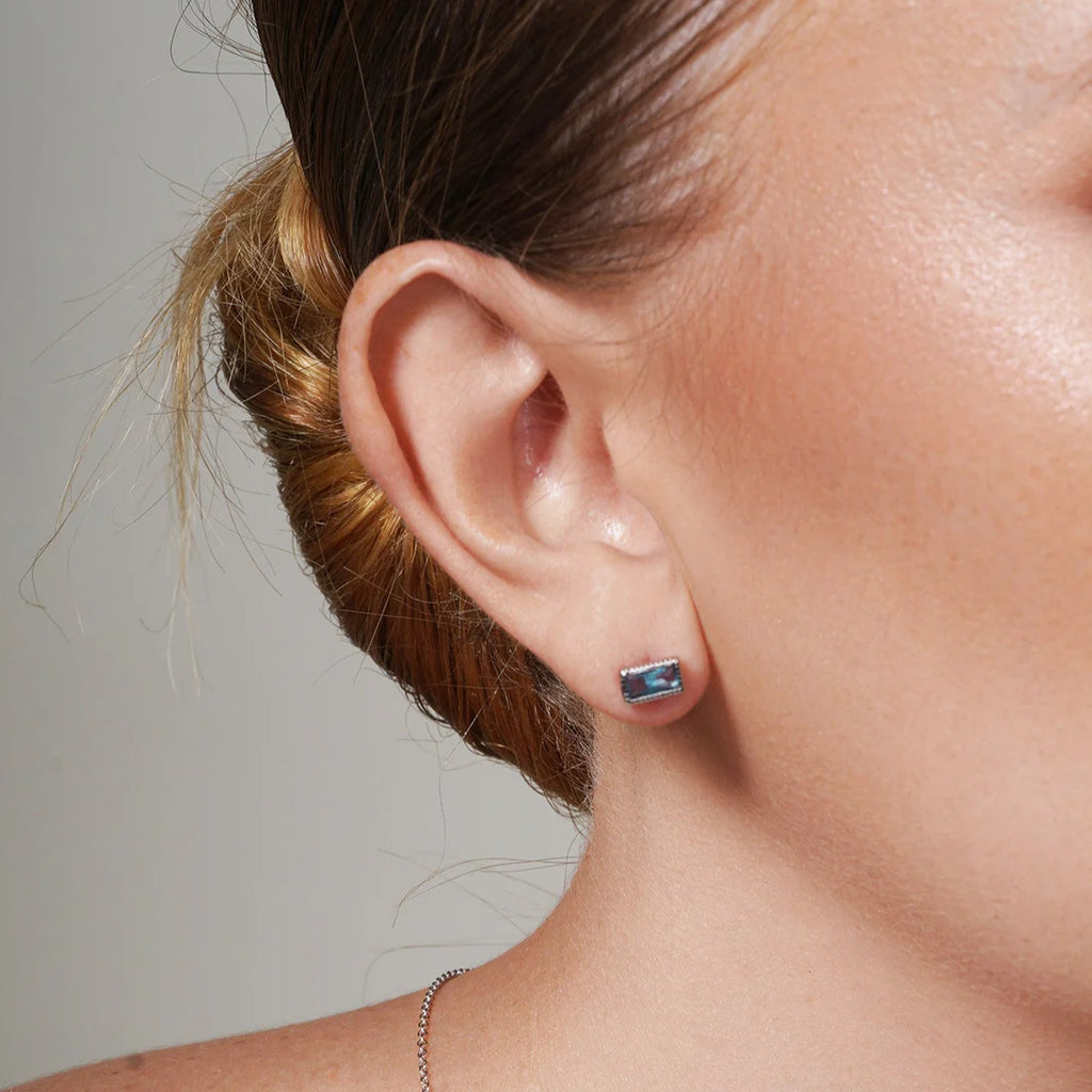 Blue Baguette Studs