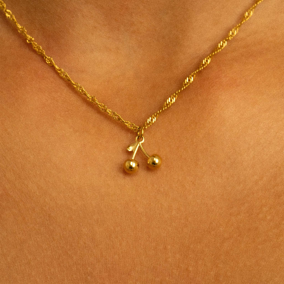 Golden Cherry Pendant Necklace