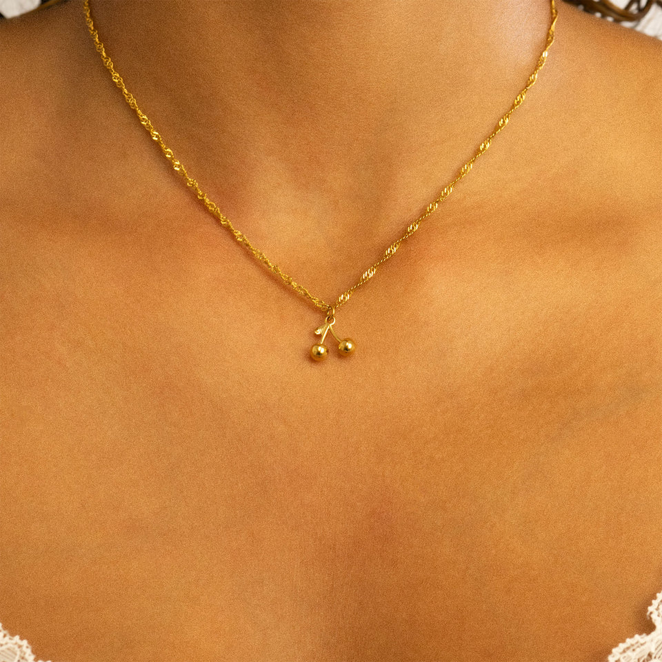 Golden Cherry Pendant Necklace
