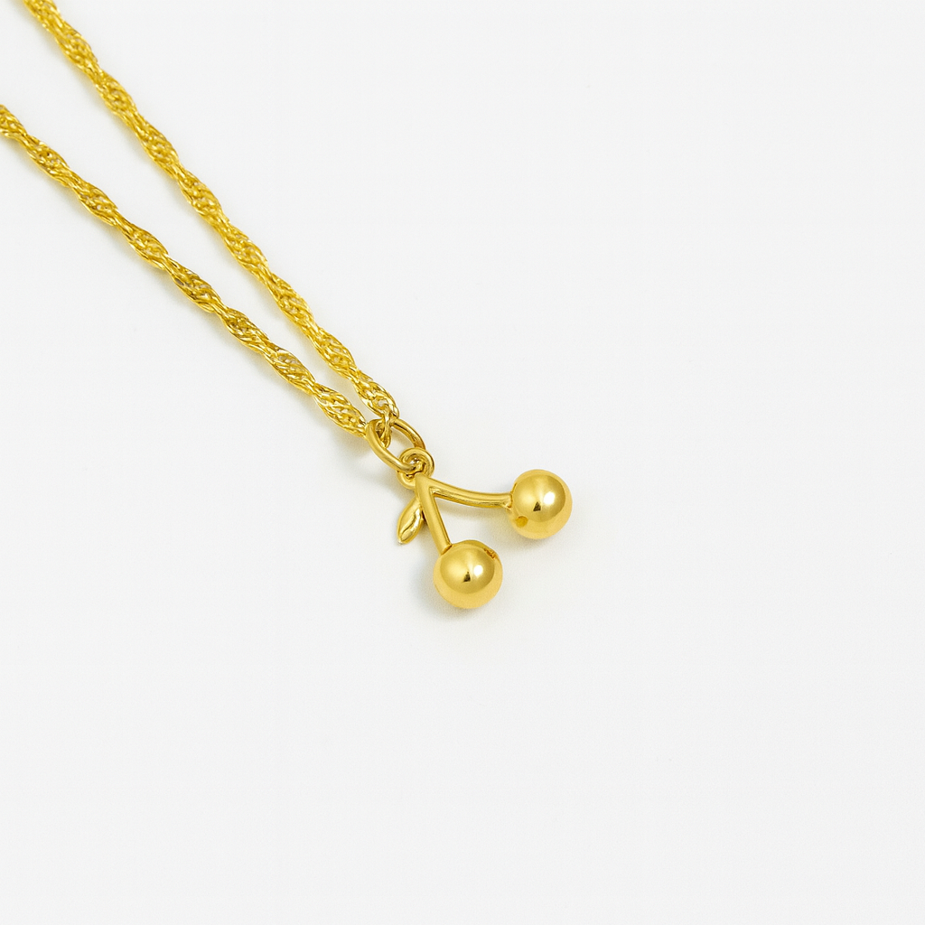 Golden Cherry Pendant Necklace
