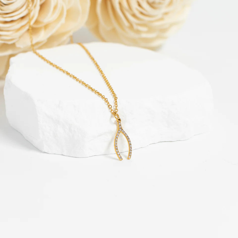 Lucky Wishbone Pendant Necklace