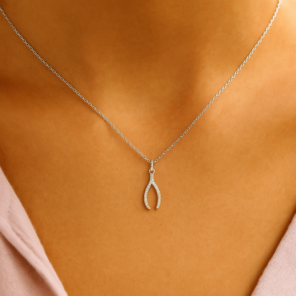 Lucky Wishbone Pendant Necklace