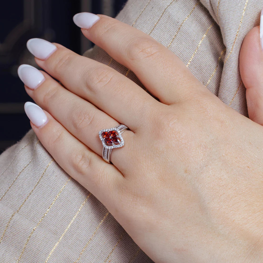 Crimson Halo Marquise Ring