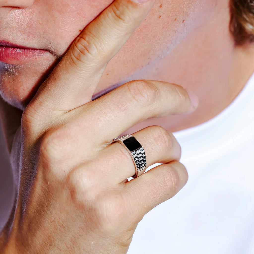 Midnight Crest Signet Mens Ring