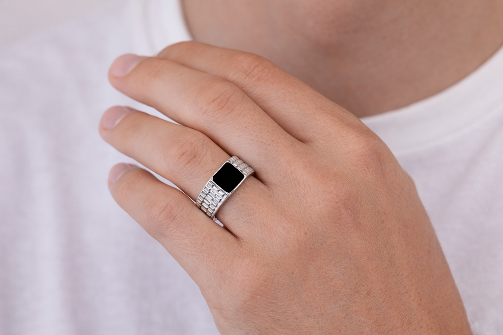 Midnight Crest Signet Mens Ring