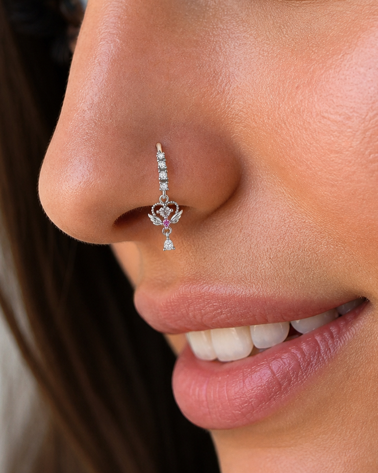 Celestial Angel Drop Nose Ring – Charm Hoop (20G)
