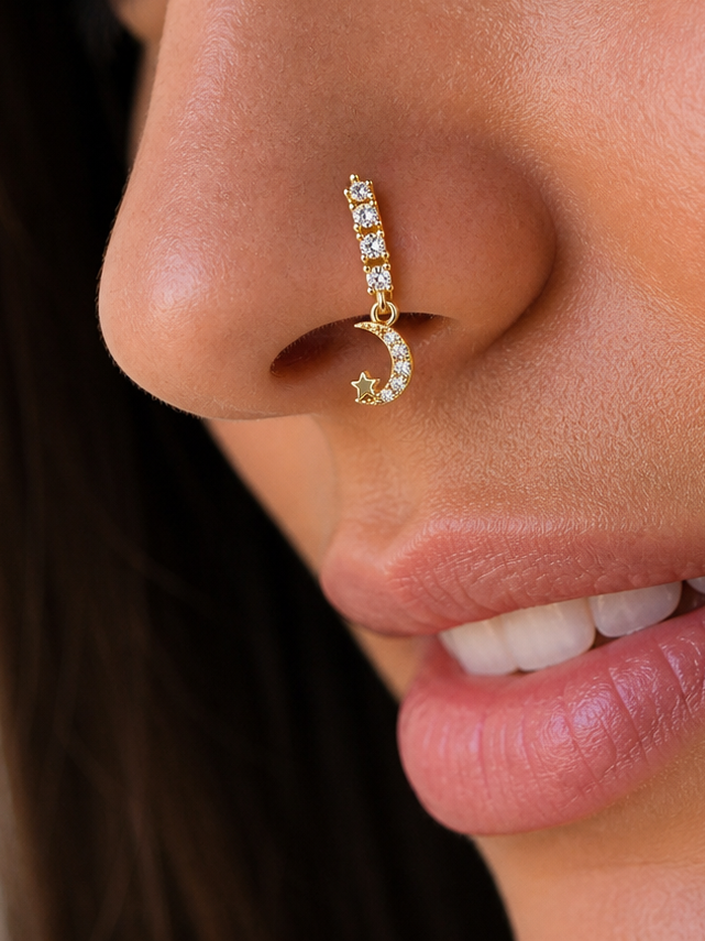 Moon Drop Nose Ring – Charm Hoop (20G)