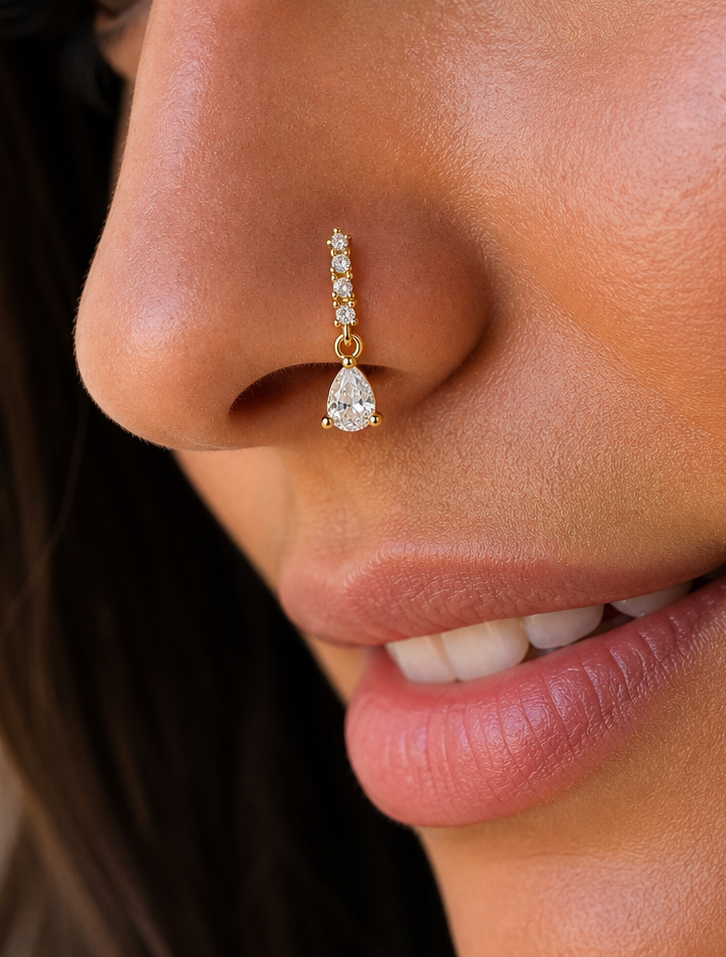 Luxe Teardrop Dangle Nose Ring – Charm Hoop (20G)