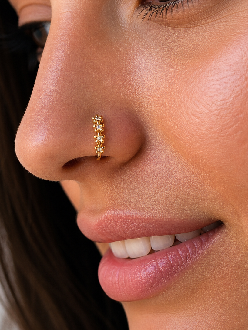 Golden Bloom Floral Nose Ring – Hoop (20G)